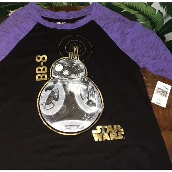 Disney Parks NWT BB-8 Girls Shirt Star Wars Black Purple Tee Top Size Small - Picture 7 of 11